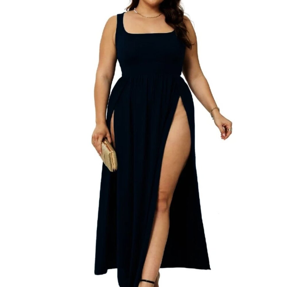 SILUI Women's Square Neck Double High Slit Summer 2025 Sexy Sundresses - Picture 3 of 4